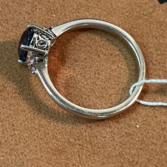 Midnight And Pink Sapphire Ring 8 And Pendant Necklace 18” Set - Picture 13 of 16